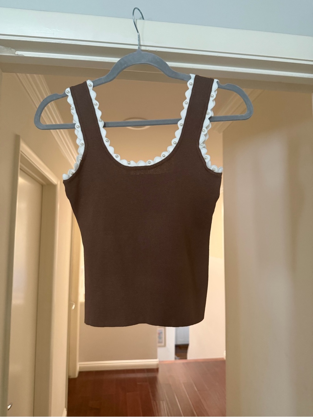 Love Tree Brown Tank with White Scallop Trim